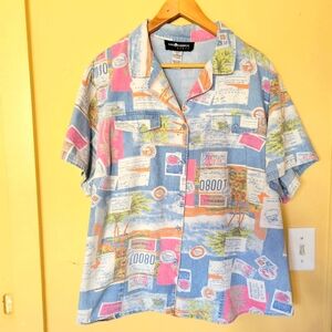 Sag Harbor Multicolor Postcard Print Men's Shirt